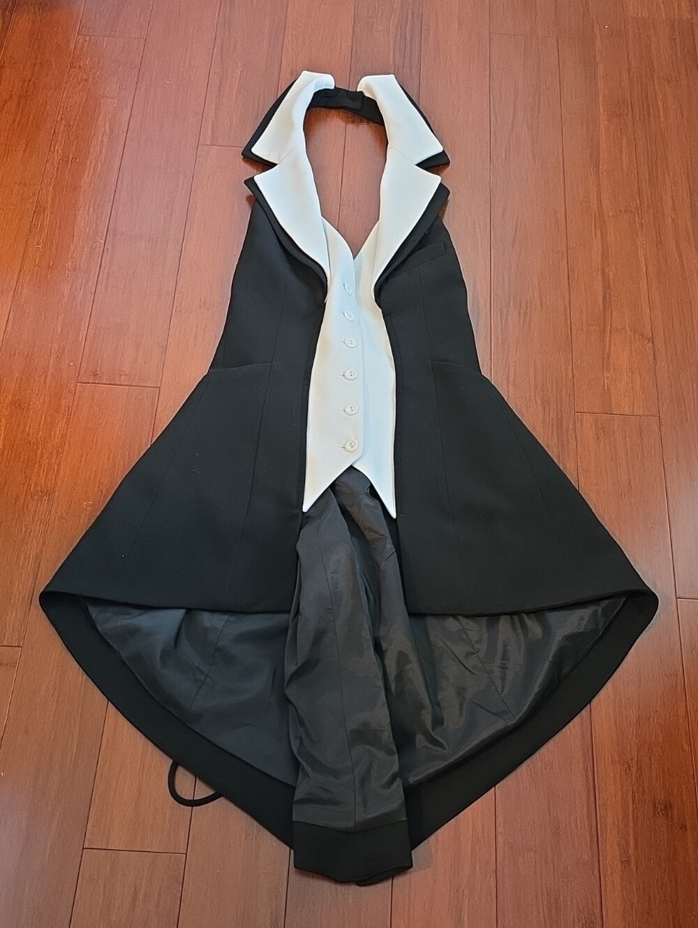 Anne Fontaine Black and White Halter High-Low Tuxedo Vest Jacket